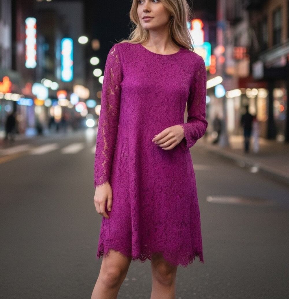 Adam Lippes Magenta Lace Cocktail Dress Size 2 Trapez Romantic Designer $445